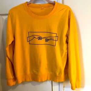 graphic crew neck t shirt, size large, yellow